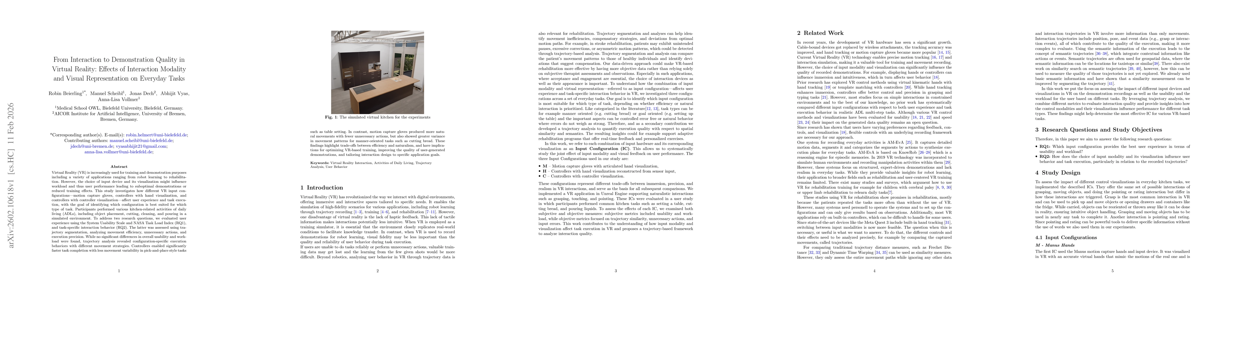 Thumbnail for From Interaction to Demonstration Quality in Virtual Reality: Effects of Interaction Modality and Visual Representation on Everyday Tasks