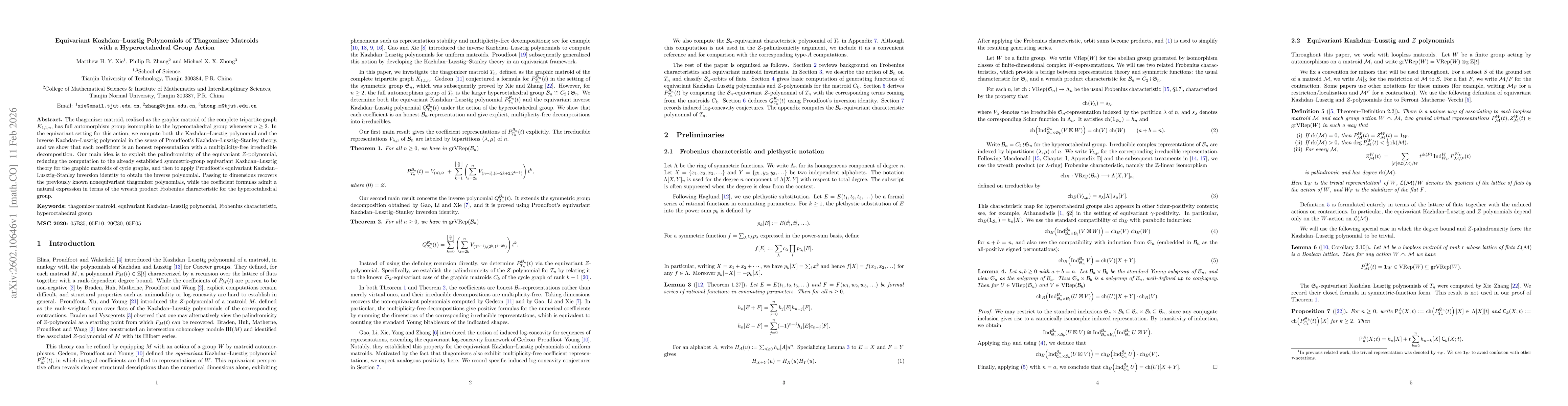 Thumbnail for Equivariant Kazhdan--Lusztig Polynomials of Thagomizer Matroids with a Hyperoctahedral Group Action