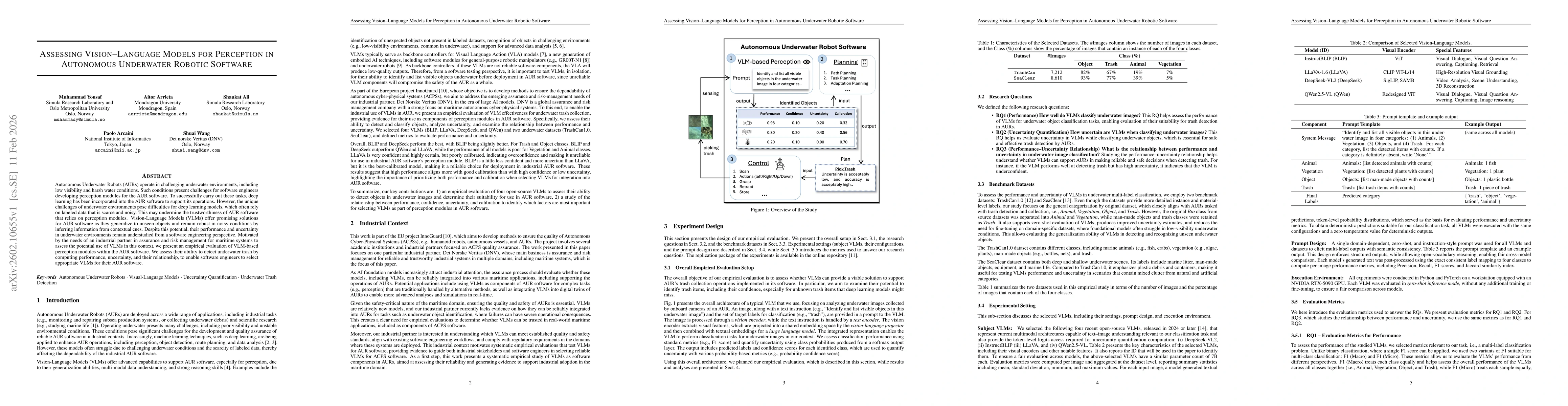 Thumbnail for Assessing Vision-Language Models for Perception in Autonomous Underwater Robotic Software