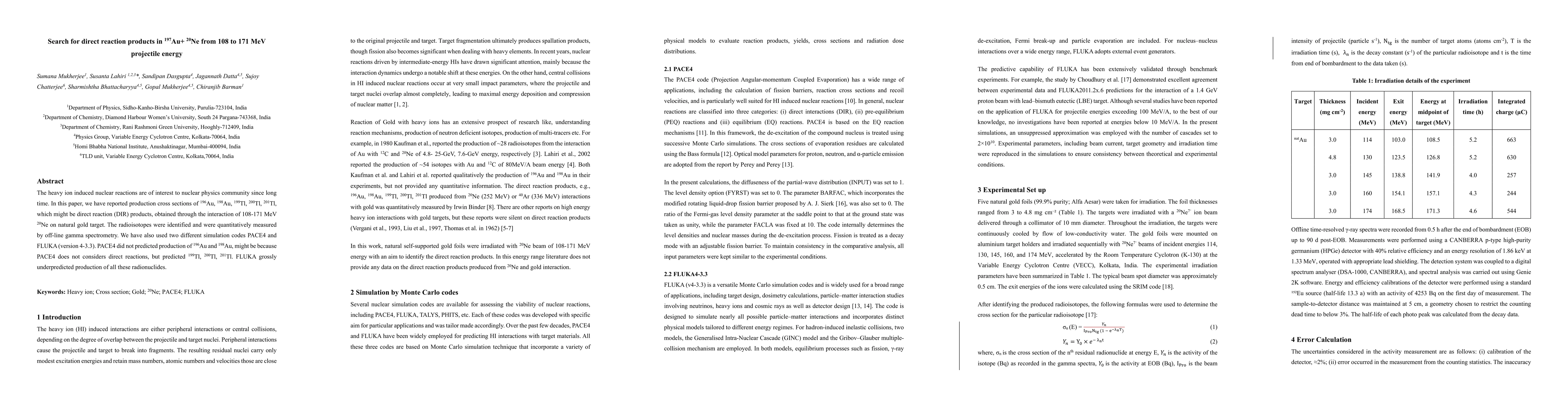 Thumbnail for Search for direct reaction products in 197Au+ 20Ne from 108 to 171 MeV projectile energy
