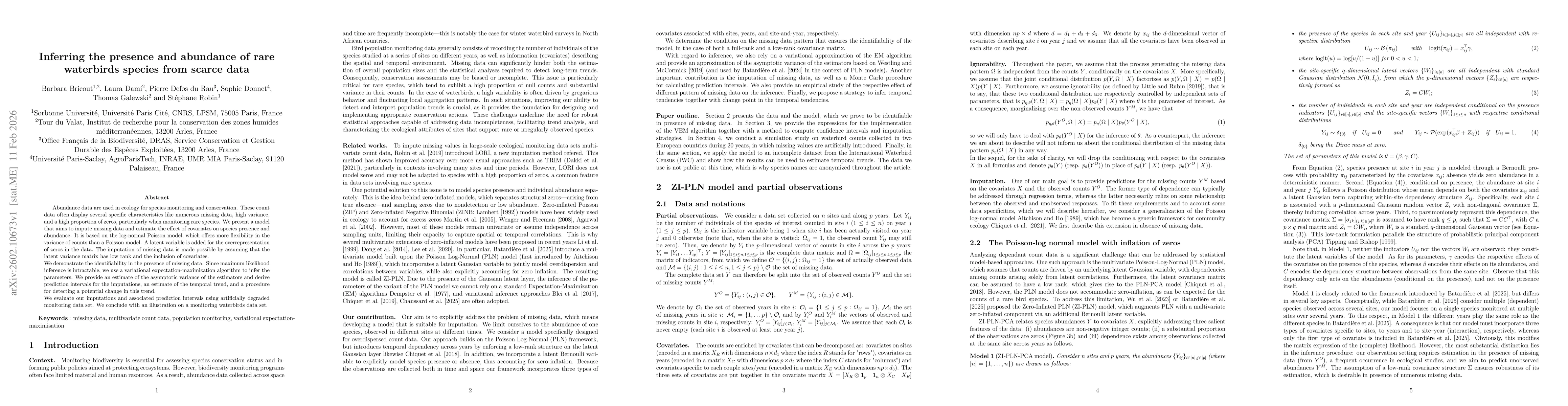 Thumbnail for Inferring the presence and abundance of rare waterbirds species from scarce data
