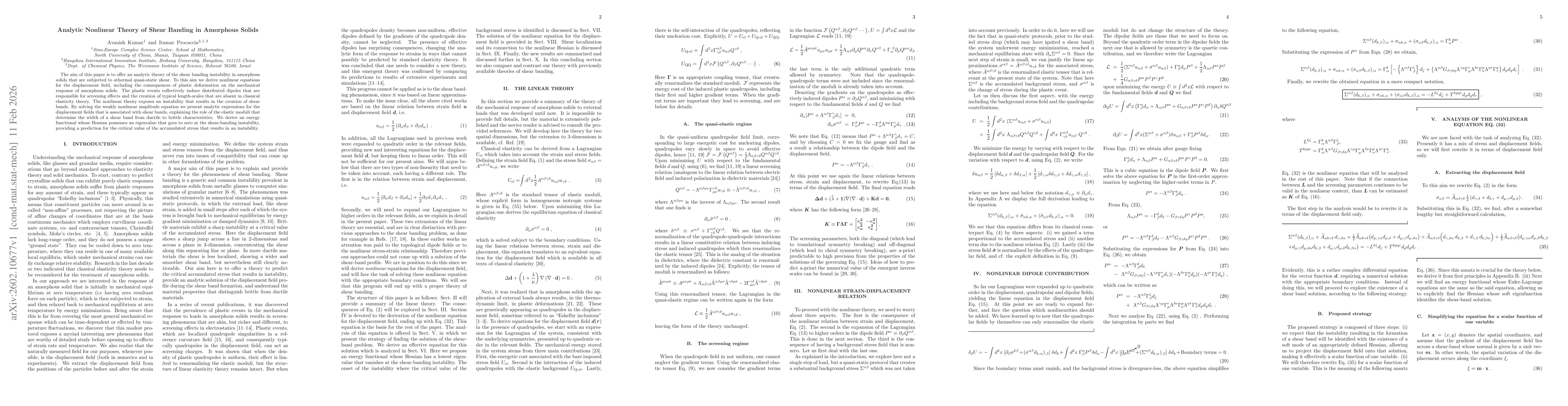 Thumbnail for Analytic Nonlinear Theory of Shear Banding in Amorphous Solids