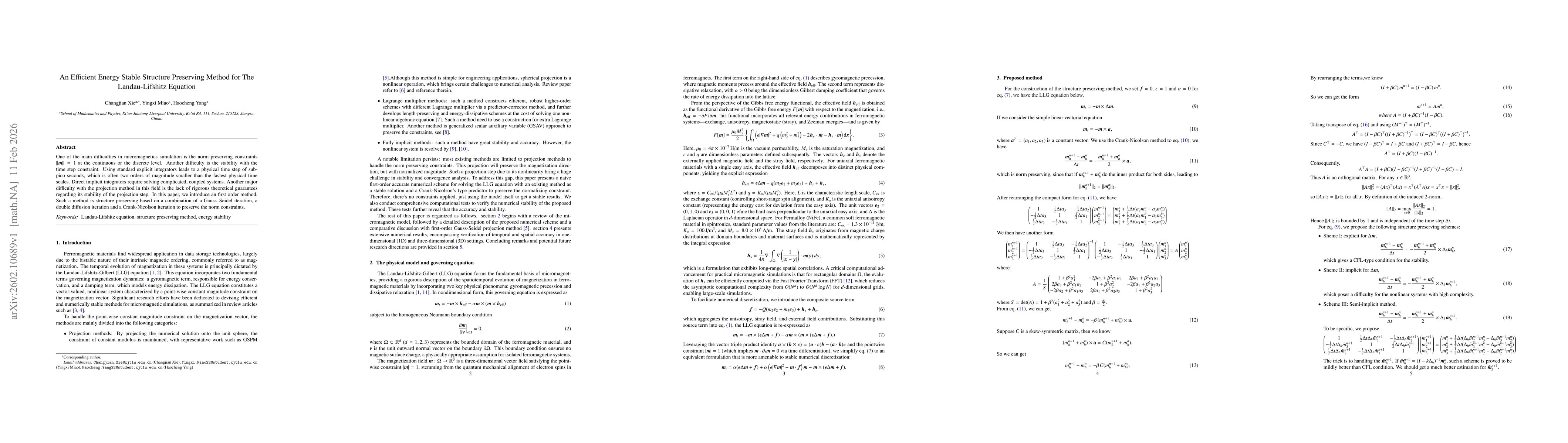 Thumbnail for An Efficient Energy Stable Structure Preserving Method for The Landau-Lifshitz Equation