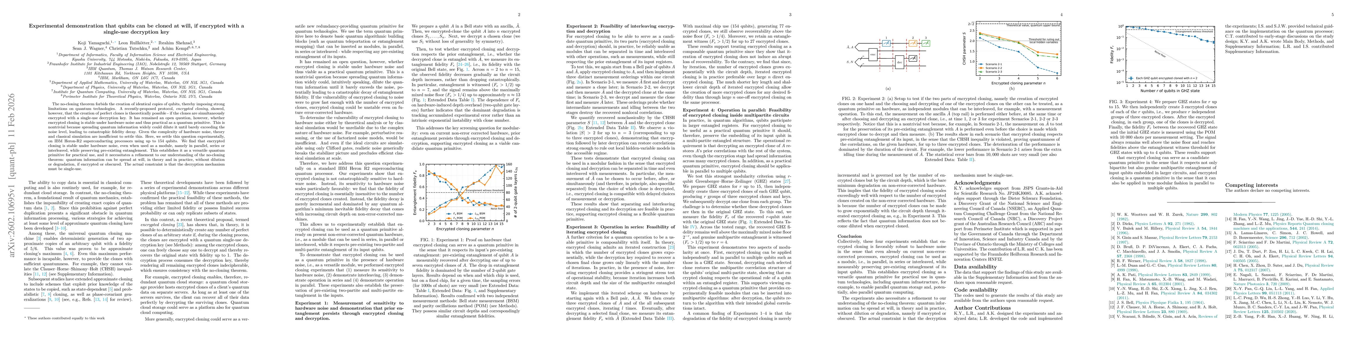 Thumbnail for Experimental demonstration that qubits can be cloned at will, if encrypted with a single-use decryption key