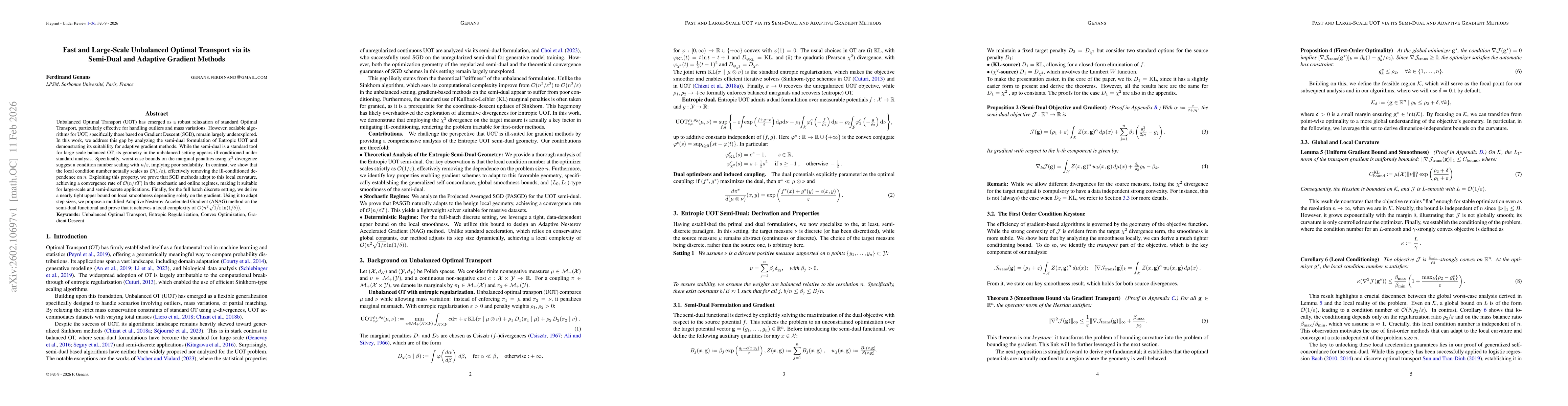 Thumbnail for Fast and Large-Scale Unbalanced Optimal Transport via its Semi-Dual and Adaptive Gradient Methods