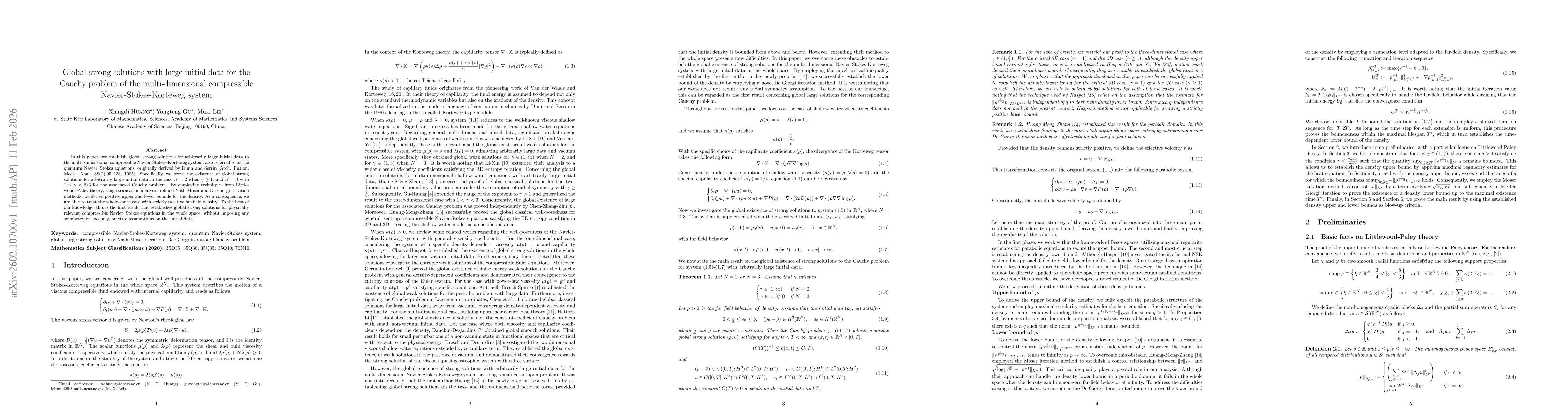Thumbnail for Global strong solutions with large initial data for the Cauchy problem of the multi-dimensional compressible Navier-Stokes-Korteweg system