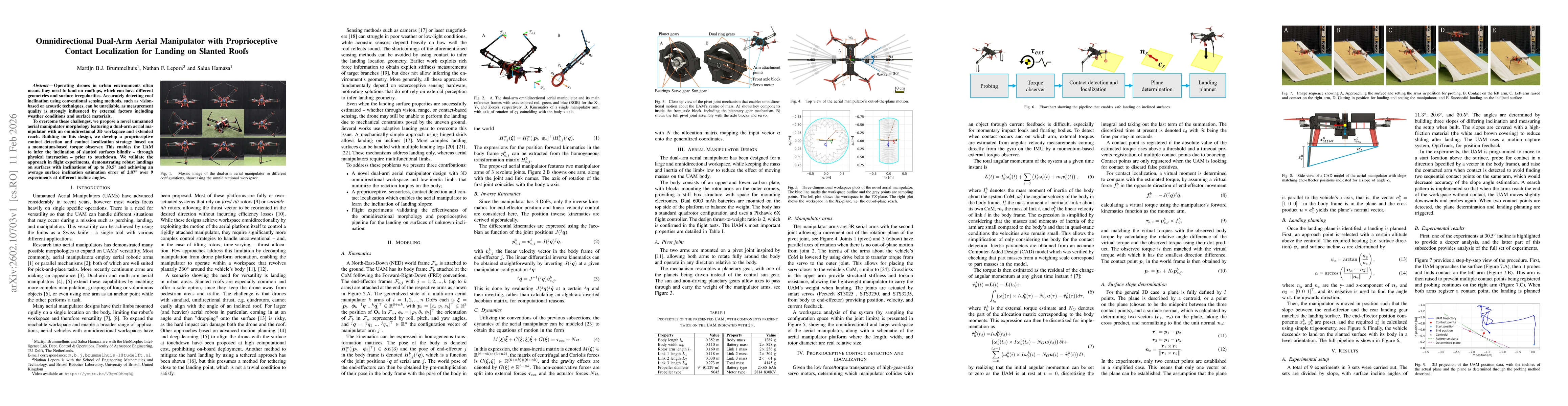 Thumbnail for Omnidirectional Dual-Arm Aerial Manipulator with Proprioceptive Contact Localization for Landing on Slanted Roofs