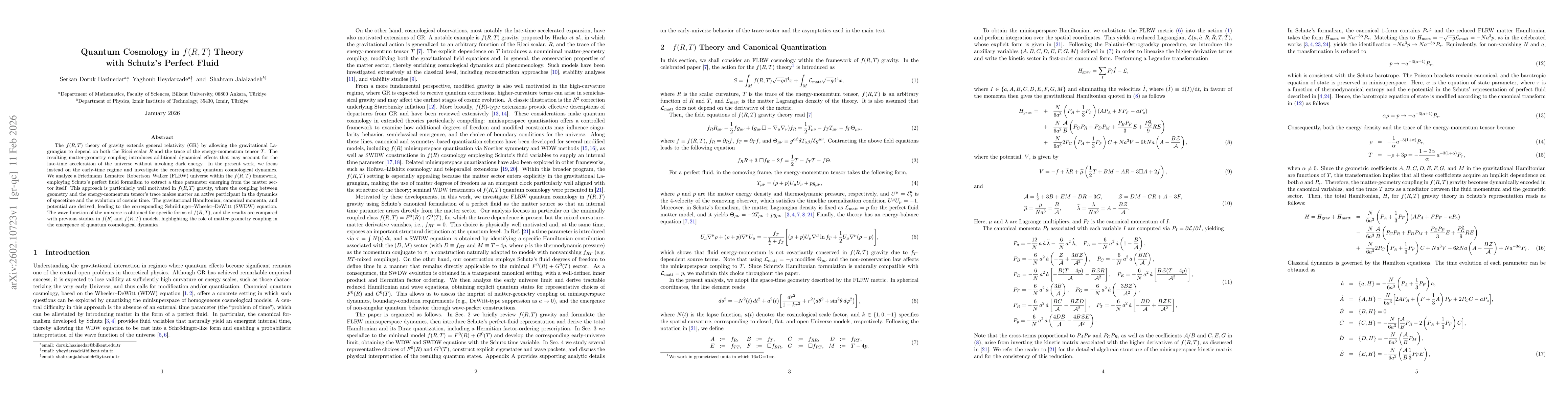 Thumbnail for Quantum Cosmology in $f(R, T)$ Theory with Schutz's Perfect Fluid