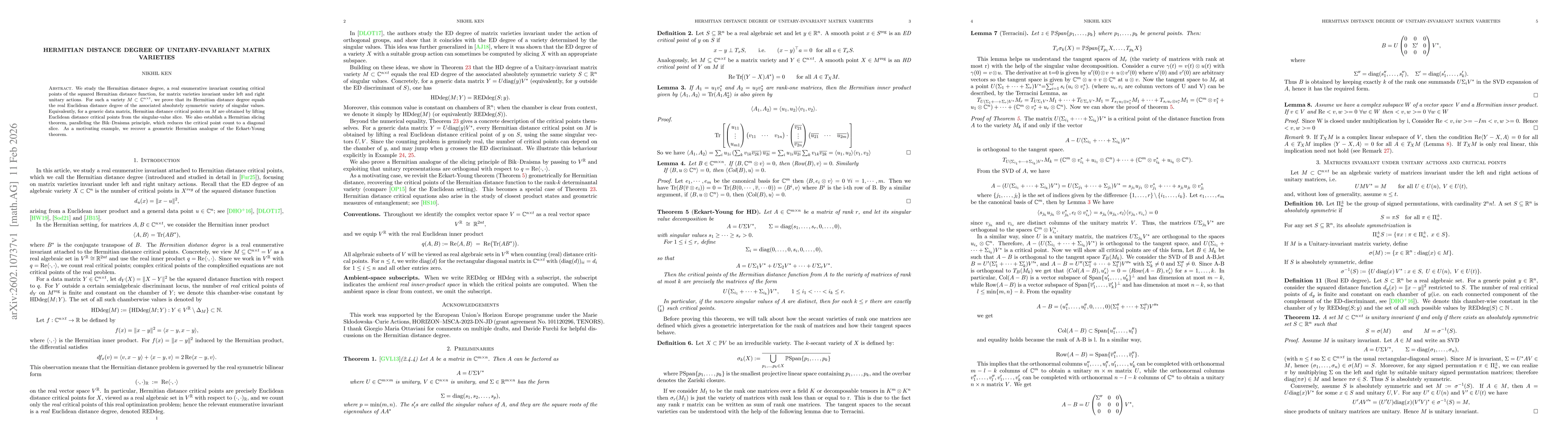 Thumbnail for Hermitian Distance Degree of Unitary-Invariant Matrix Varieties