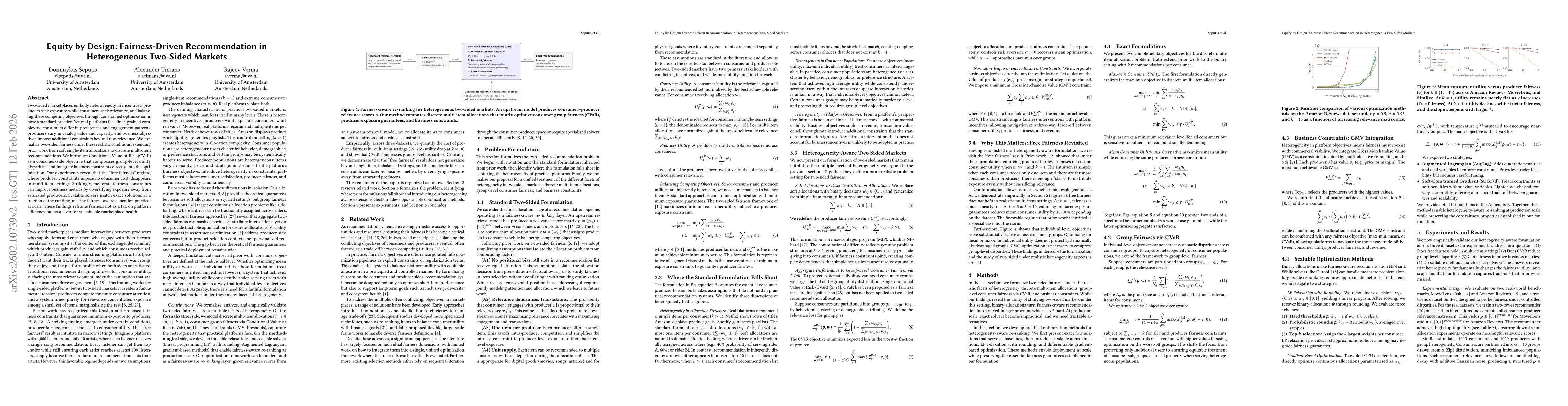 Thumbnail for Equity by Design: Fairness-Driven Recommendation in Heterogeneous Two-Sided Markets
