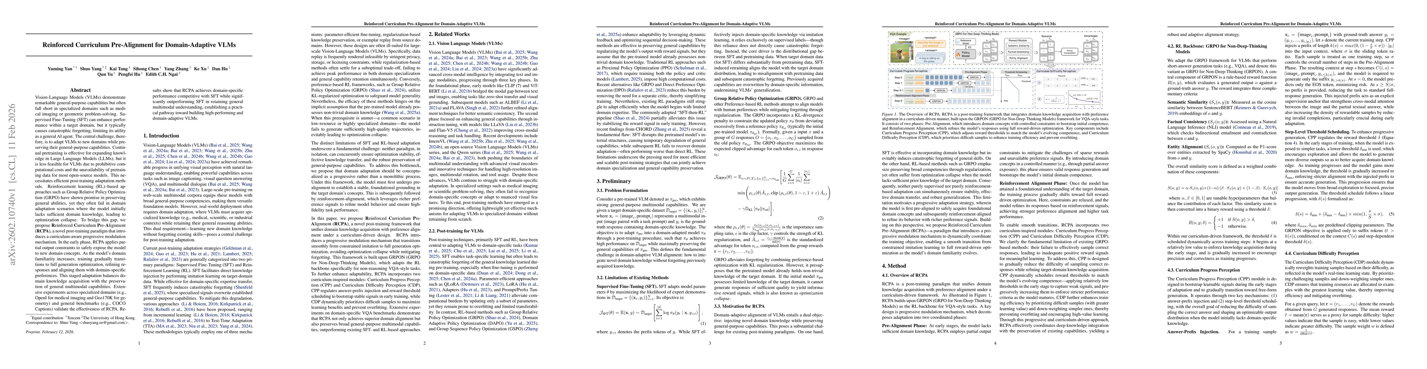 Thumbnail for Reinforced Curriculum Pre-Alignment for Domain-Adaptive VLMs