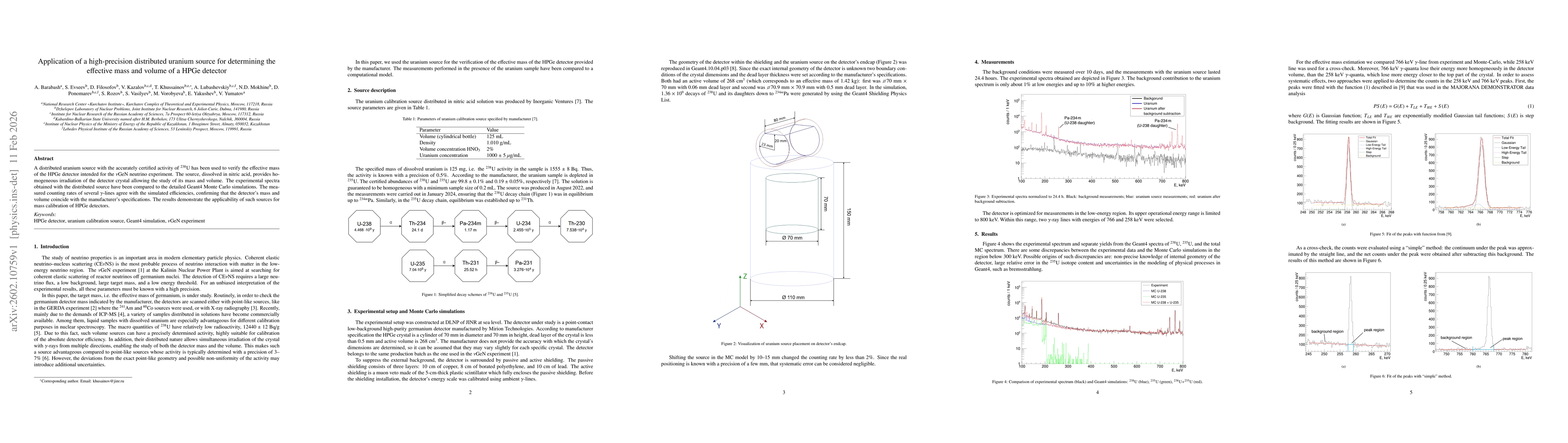 Thumbnail for Application of a high-precision distributed uranium source for determining the effective mass and volume of a HPGe detector