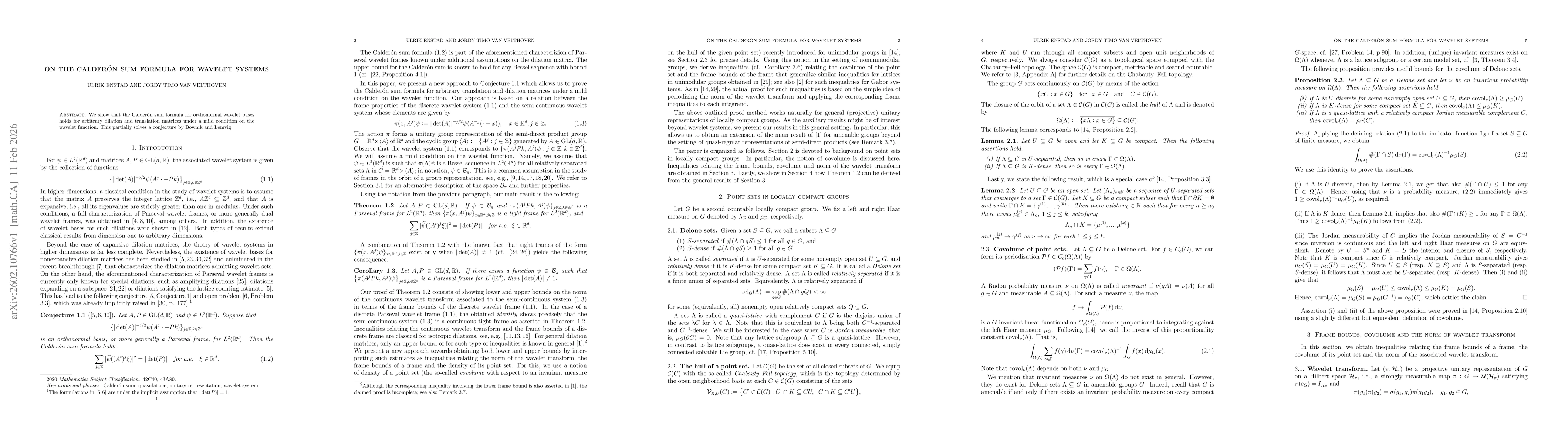 Thumbnail for On the Calderón sum formula for wavelet systems