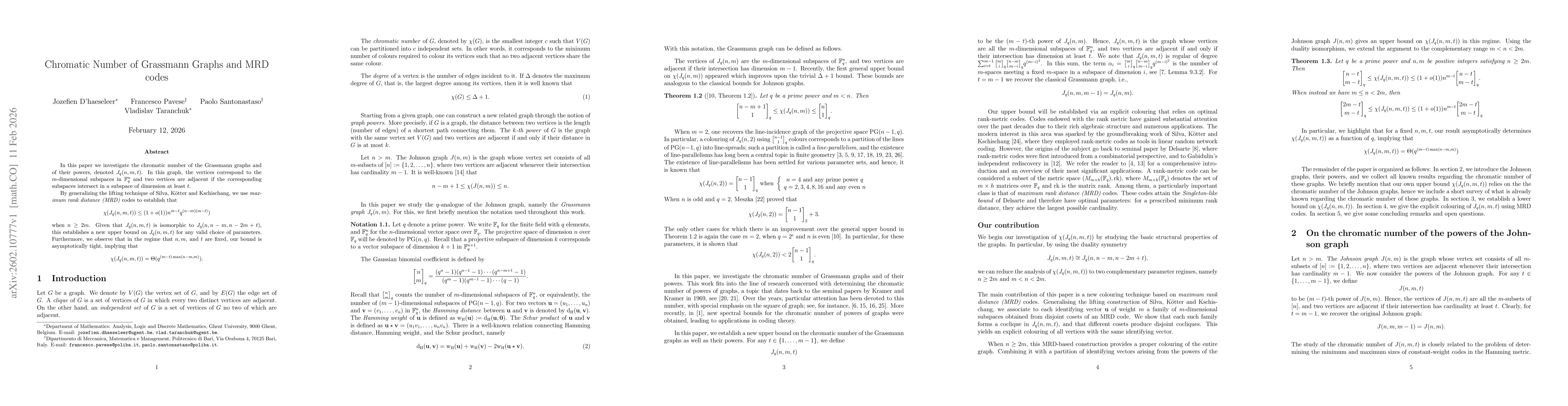 Thumbnail for Chromatic Number of Grassmann Graphs and MRD codes