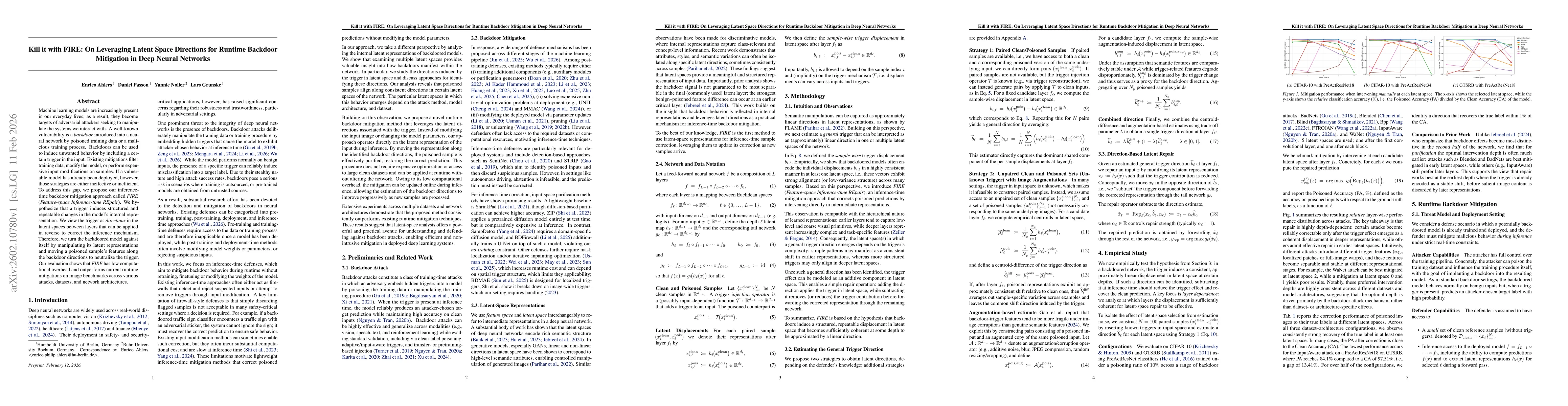 Thumbnail for Kill it with FIRE: On Leveraging Latent Space Directions for Runtime Backdoor Mitigation in Deep Neural Networks