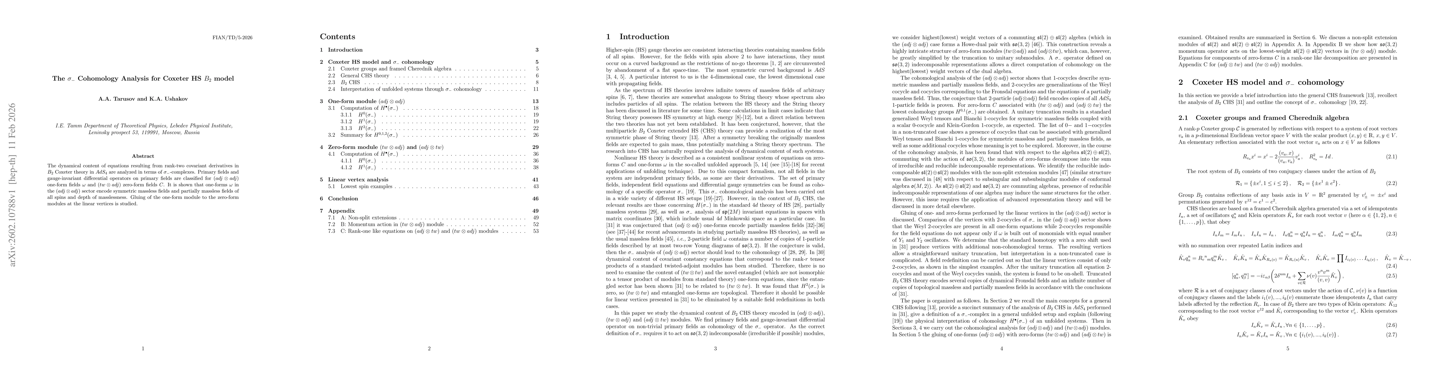 Thumbnail for The $σ_-$ Cohomology Analysis for Coxeter HS $B_2$ model