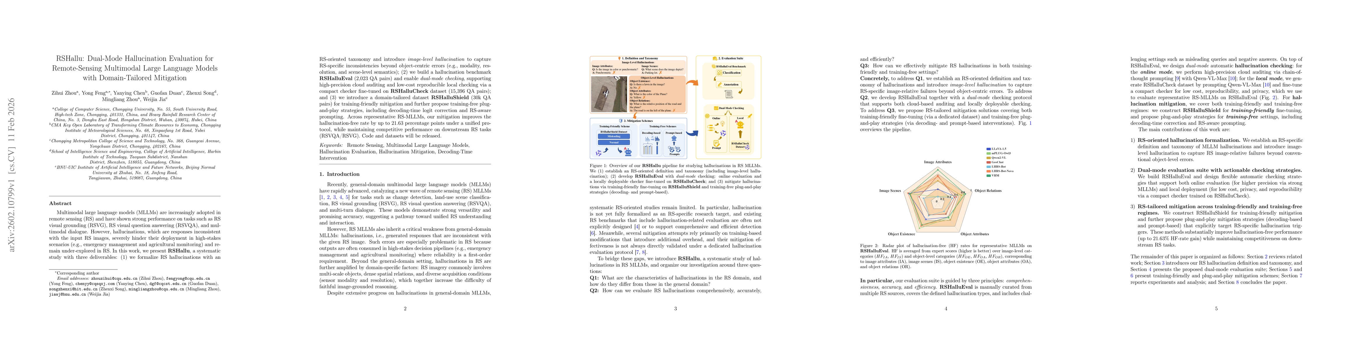 Thumbnail for RSHallu: Dual-Mode Hallucination Evaluation for Remote-Sensing Multimodal Large Language Models with Domain-Tailored Mitigation