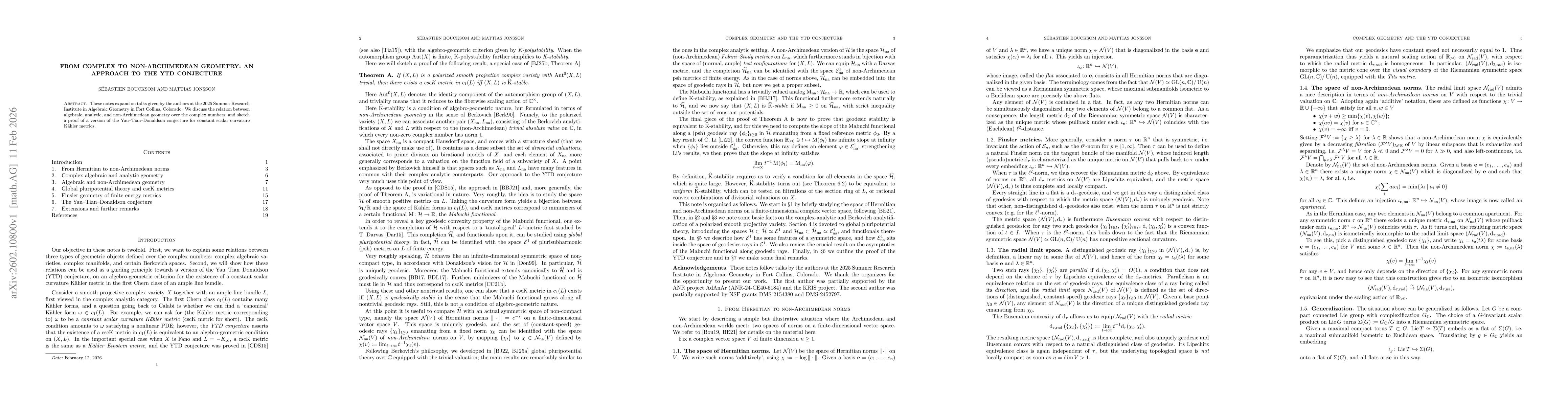 Thumbnail for From complex to non-Archimedean geometry: an approach to the YTD conjecture