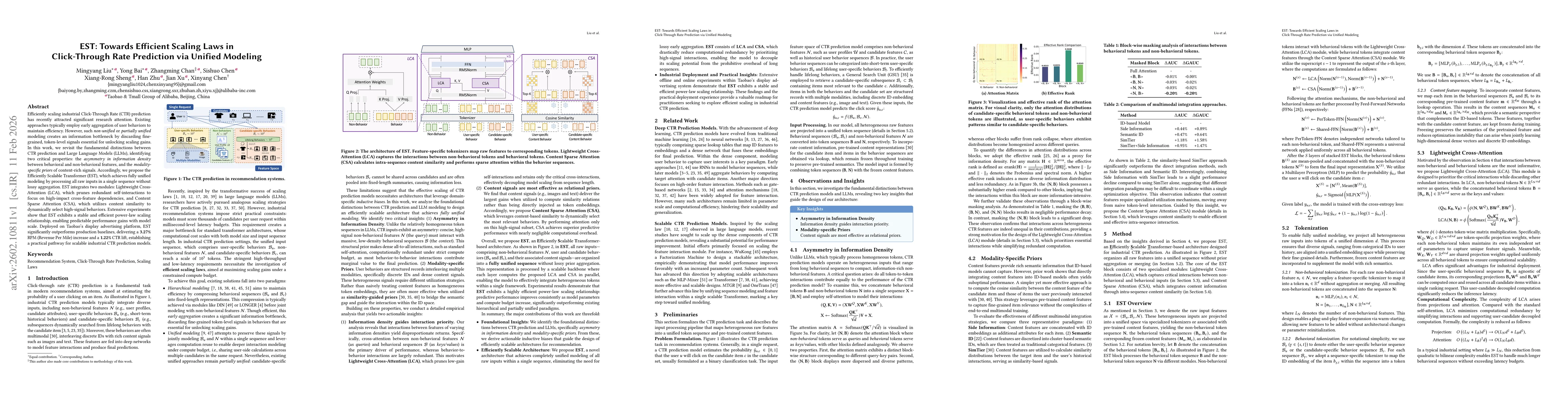 Thumbnail for EST: Towards Efficient Scaling Laws in Click-Through Rate Prediction via Unified Modeling