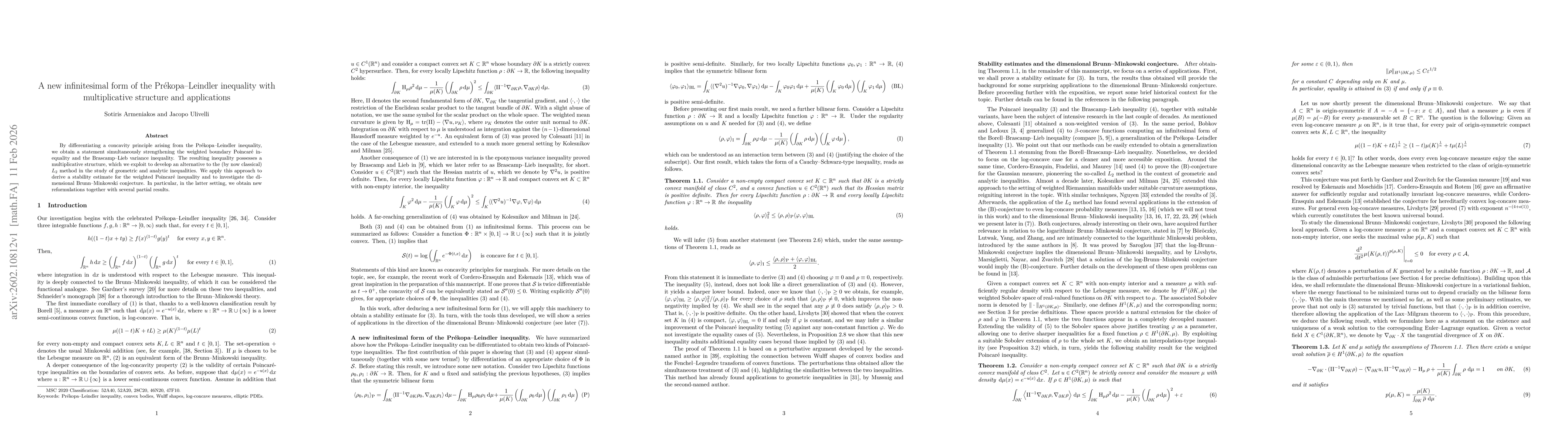 Thumbnail for A new infinitesimal form of the Prékopa--Leindler inequality with multiplicative structure and applications