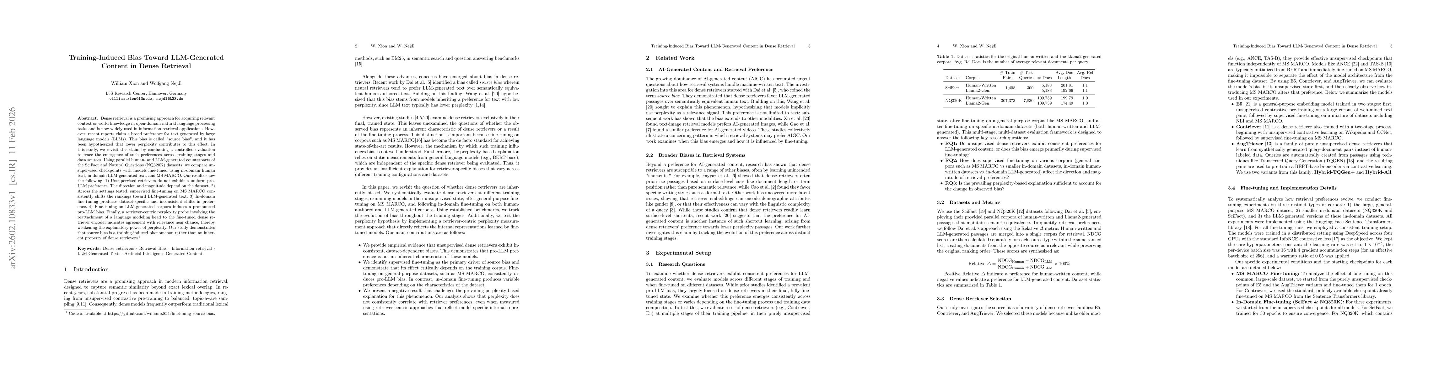 Thumbnail for Training-Induced Bias Toward LLM-Generated Content in Dense Retrieval