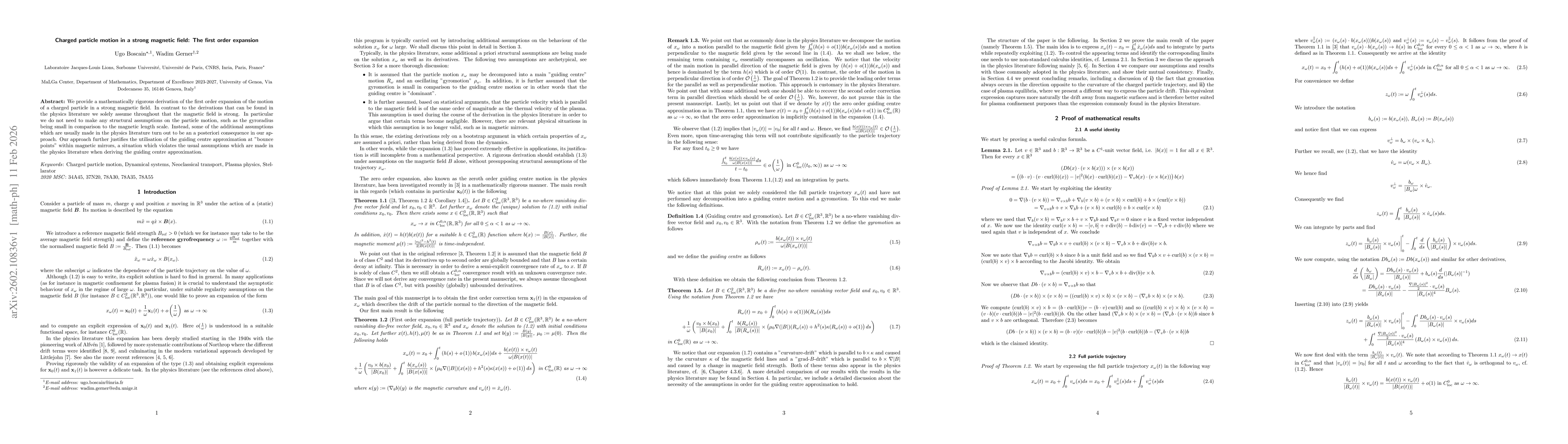 Thumbnail for Charged particle motion in a strong magnetic field: The first order expansion