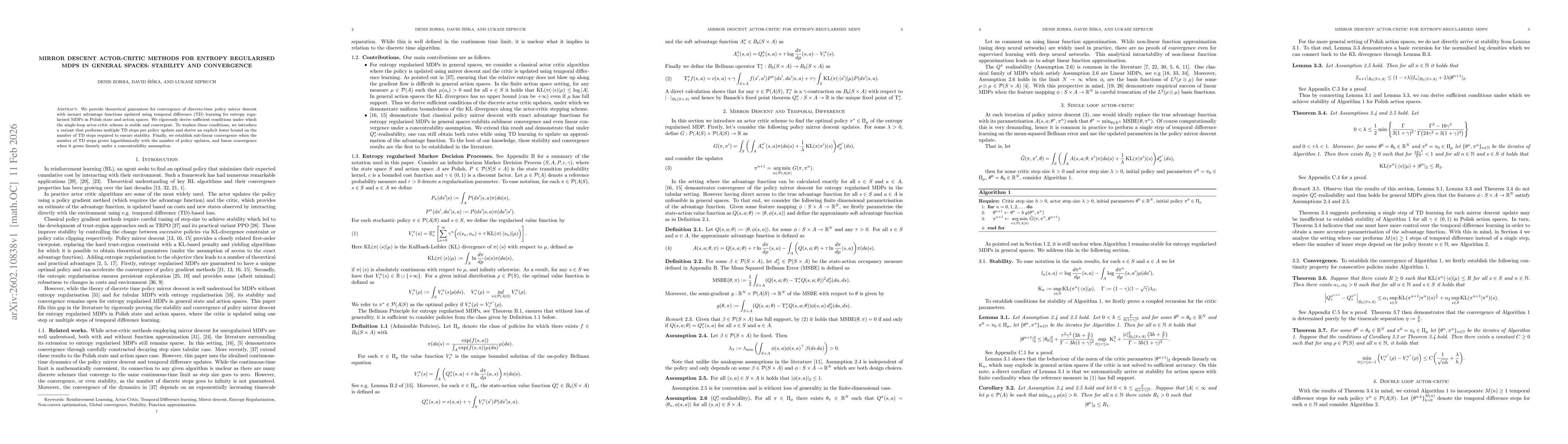 Thumbnail for Mirror descent actor-critic methods for entropy regularised MDPs in general spaces: stability and convergence