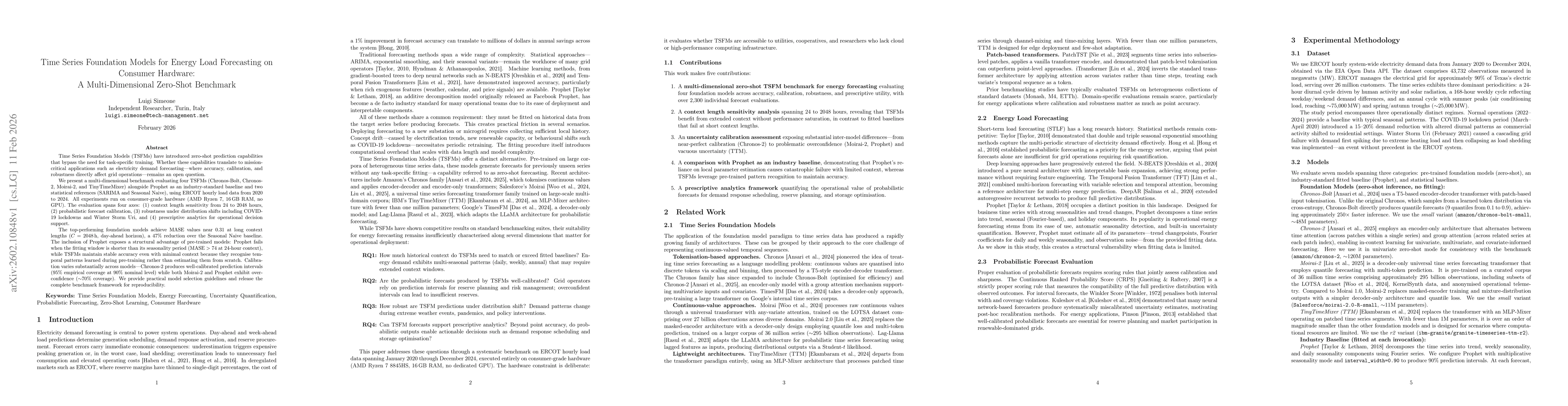 Thumbnail for Time Series Foundation Models for Energy Load Forecasting on Consumer Hardware: A Multi-Dimensional Zero-Shot Benchmark