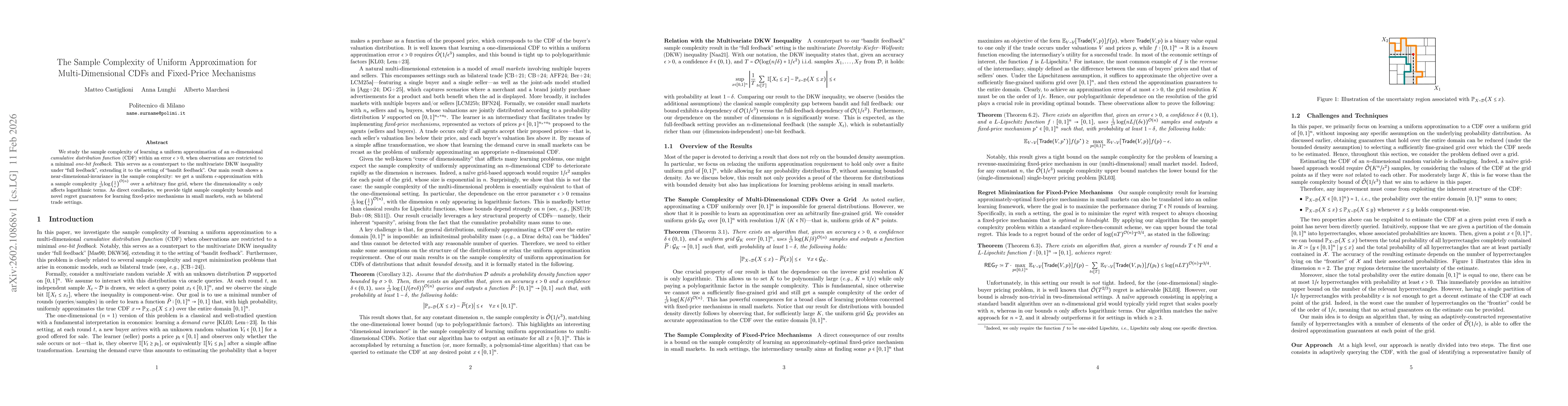 Thumbnail for The Sample Complexity of Uniform Approximation for Multi-Dimensional CDFs and Fixed-Price Mechanisms