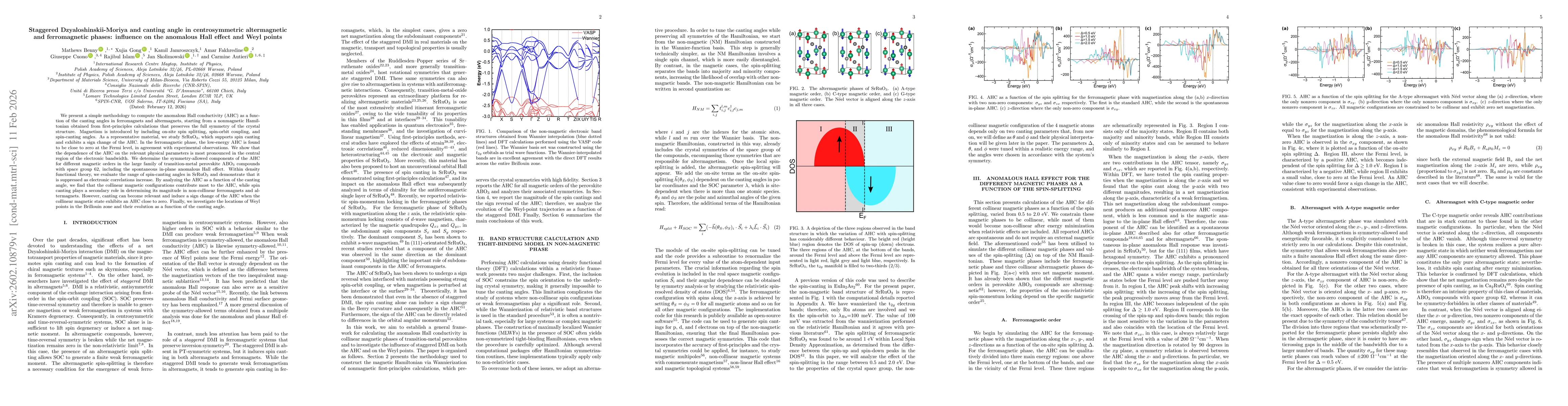 Thumbnail for Staggered Dzyaloshinskii-Moriya and canting angle in centrosymmetric altermagnetic and ferromagnetic phases: influence on the anomalous Hall effect and Weyl points