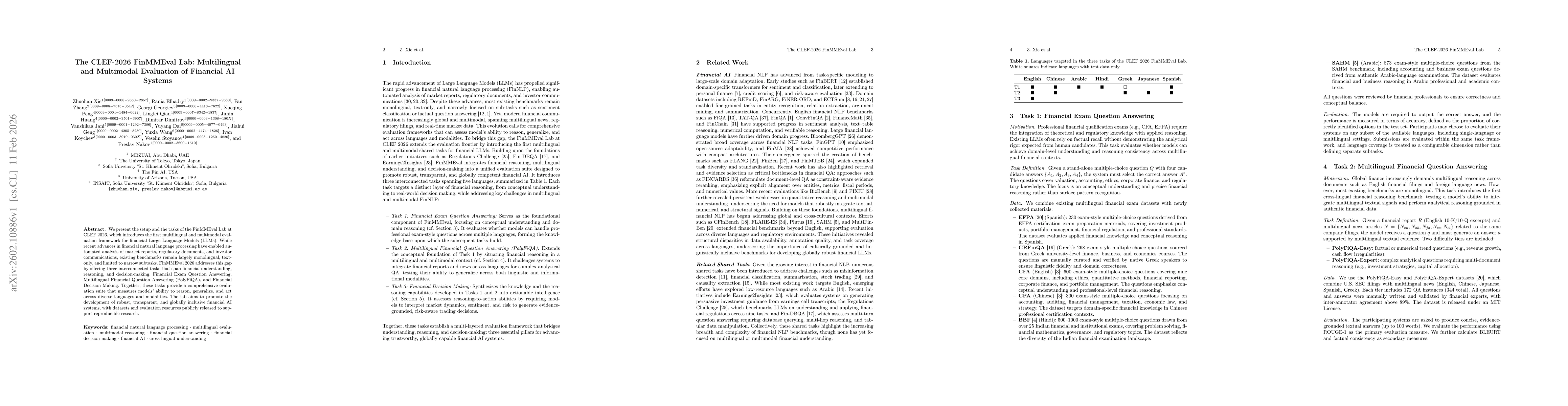 Thumbnail for The CLEF-2026 FinMMEval Lab: Multilingual and Multimodal Evaluation of Financial AI Systems