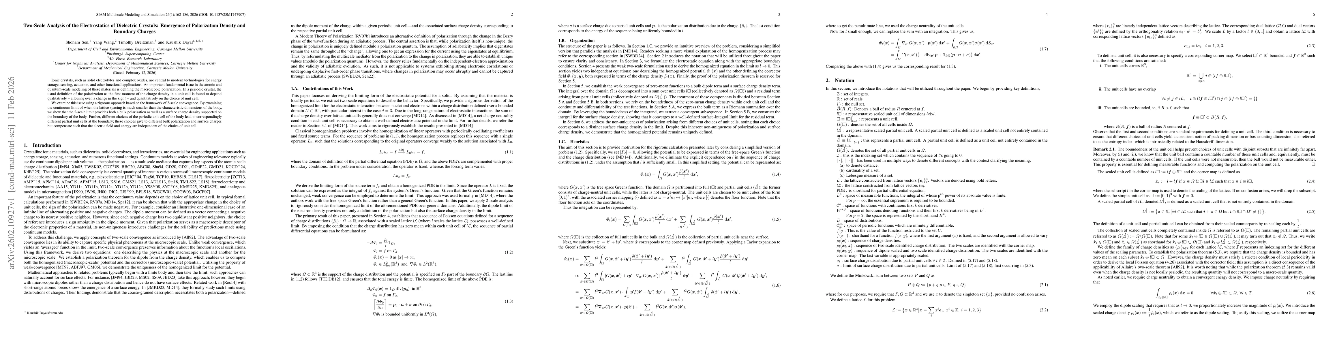 Thumbnail for Two-Scale Analysis of the Electrostatics of Dielectric Crystals: Emergence of Polarization Density and Boundary Charges