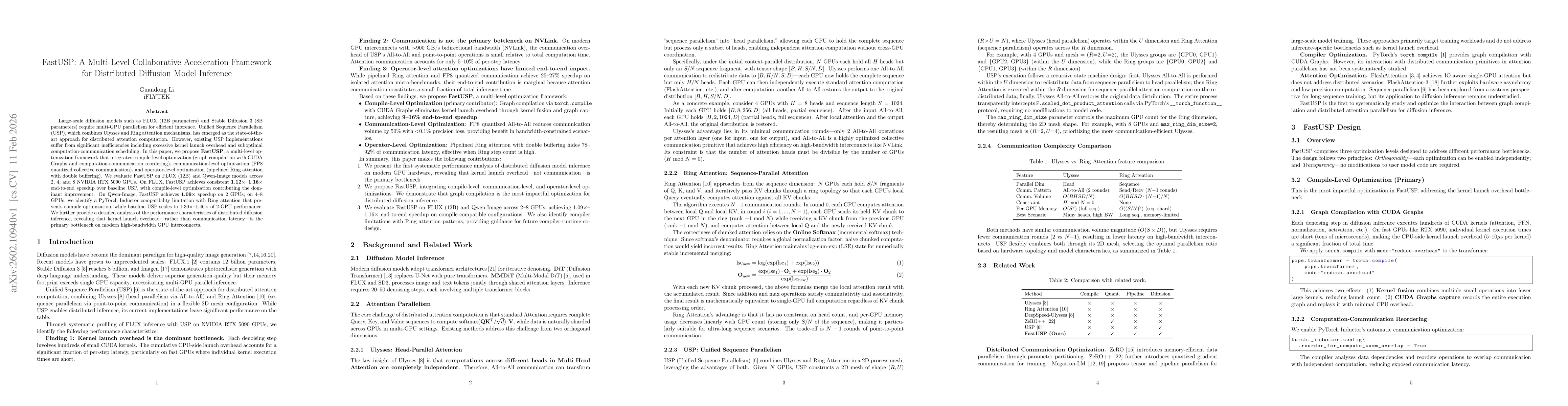Thumbnail for FastUSP: A Multi-Level Collaborative Acceleration Framework for Distributed Diffusion Model Inference