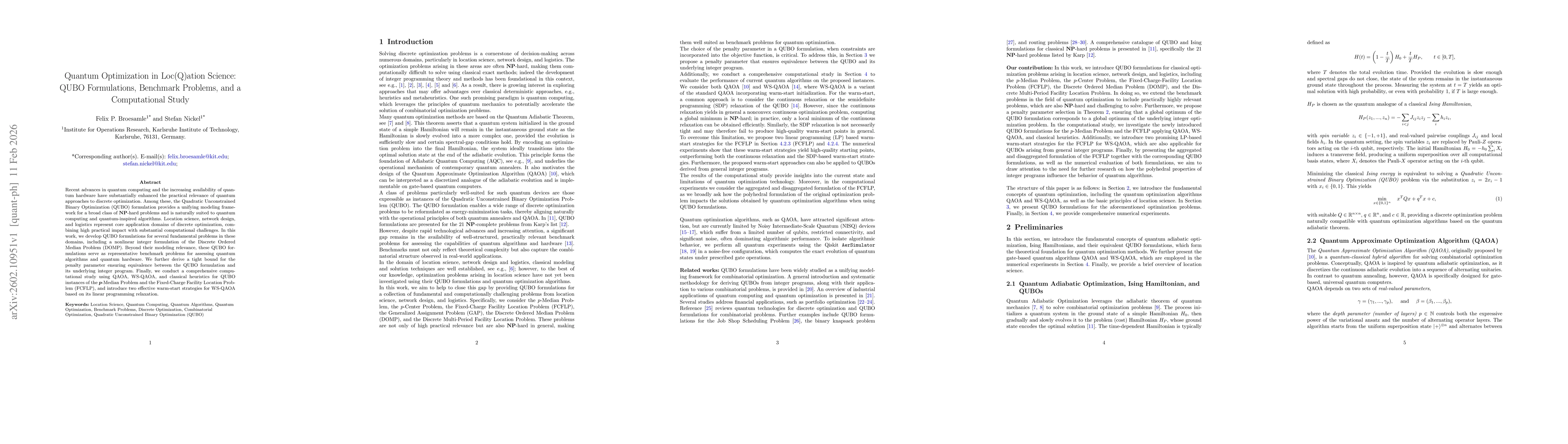 Thumbnail for Quantum Optimization in Loc(Q)ation Science: QUBO Formulations, Benchmark Problems, and a Computational Study