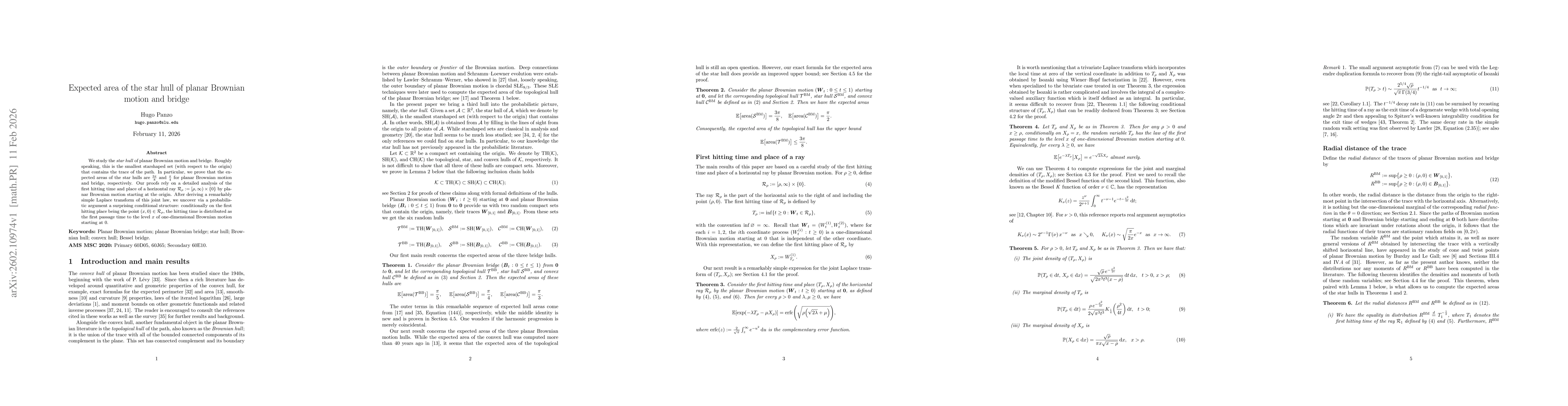 Thumbnail for Expected area of the star hull of planar Brownian motion and bridge