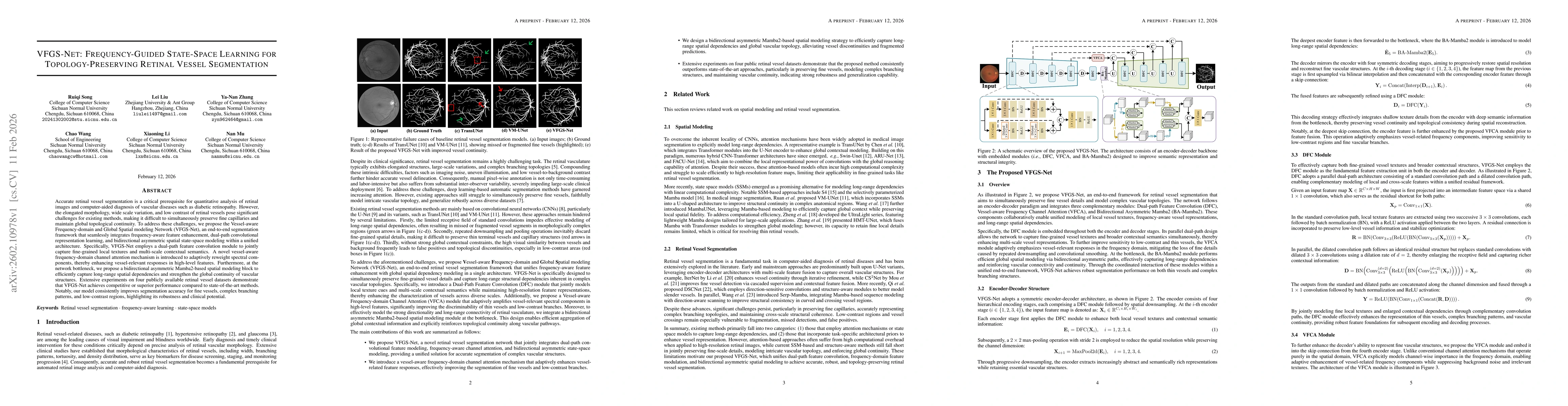Thumbnail for VFGS-Net: Frequency-Guided State-Space Learning for Topology-Preserving Retinal Vessel Segmentation