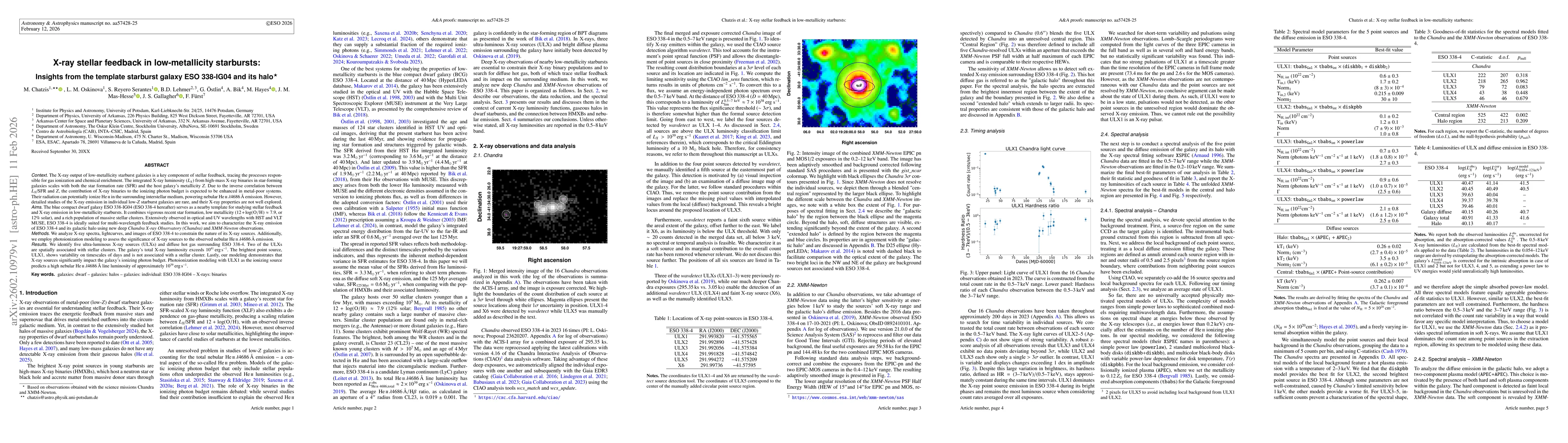 Thumbnail for X-ray stellar feedback in low-metallicity starbursts: Insights from the template starburst galaxy ESO 338-IG04 and its halo
