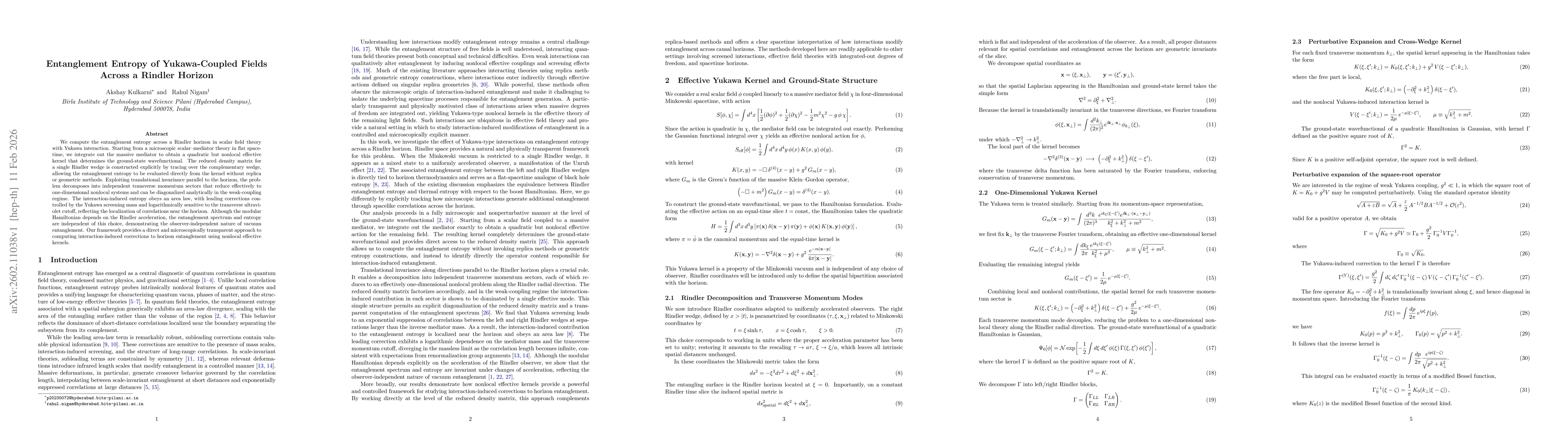 Thumbnail for Entanglement Entropy of Yukawa-Coupled Fields Across a Rindler Horizon