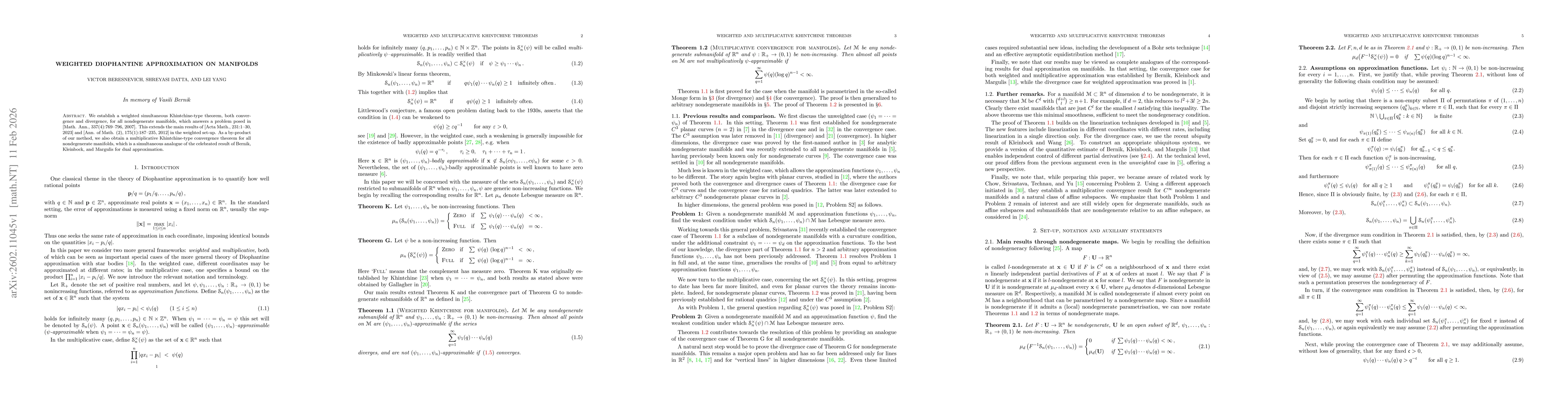 Thumbnail for Weighted Diophantine approximation on manifolds