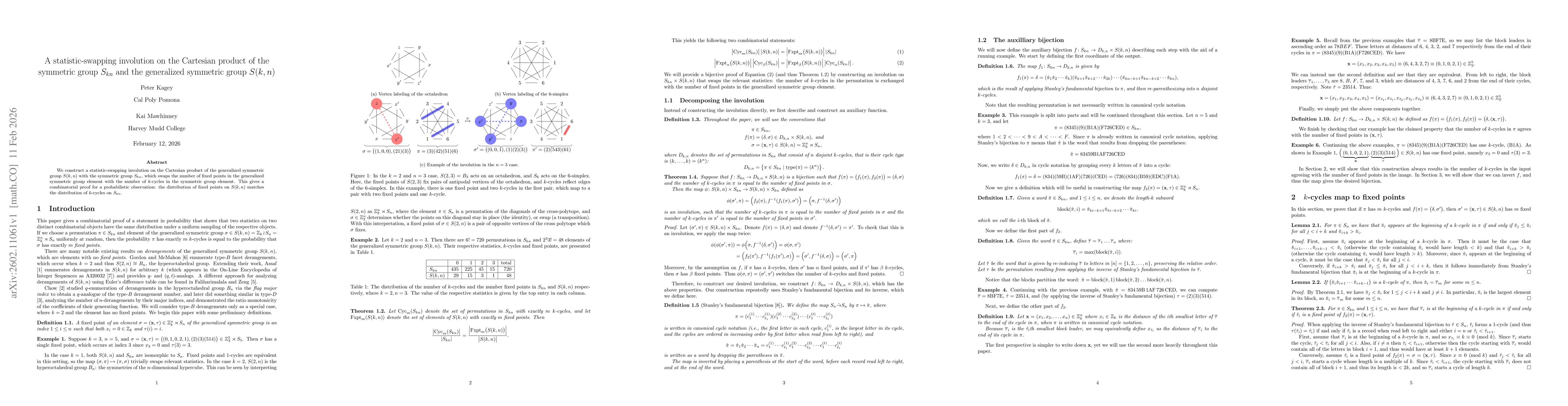 Thumbnail for A statistic-swapping involution on the Cartesian product of the symmetric group $S_{kn}$ and the generalized symmetric group $S(k,n)$