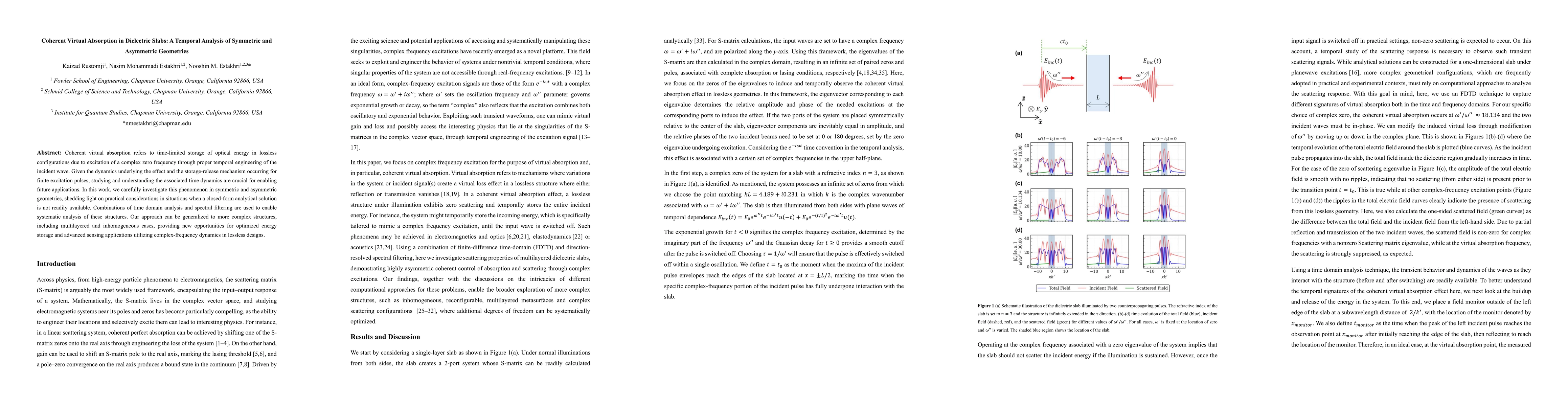 Thumbnail for Coherent Virtual Absorption in Dielectric Slabs: A Temporal Analysis of Symmetric and Asymmetric Geometries