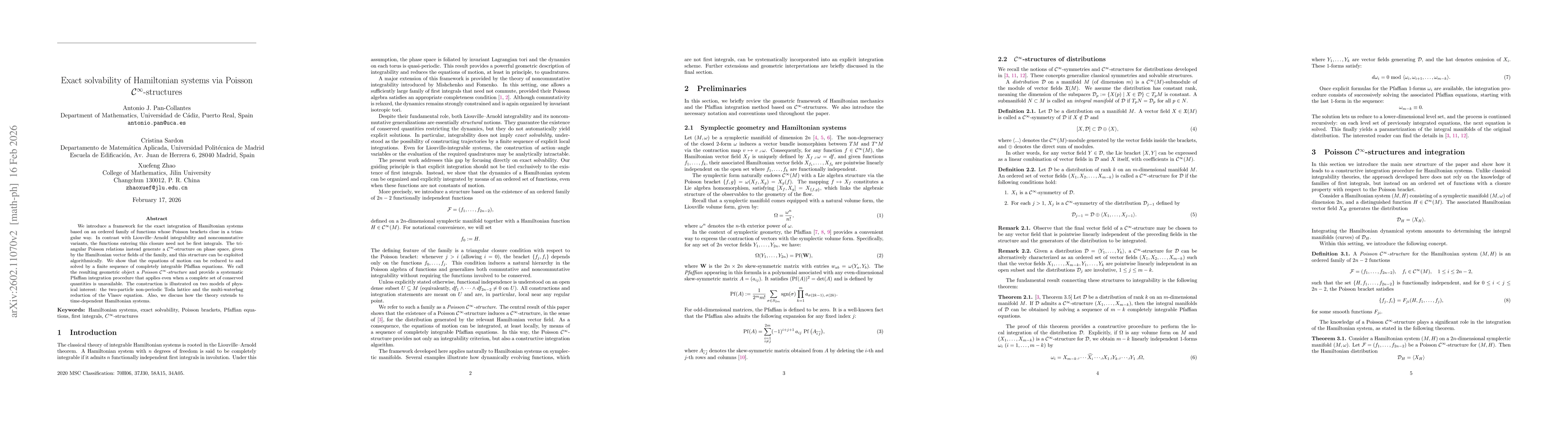 Thumbnail for Exact solvability of Hamiltonian systems via Poisson cinf-structures