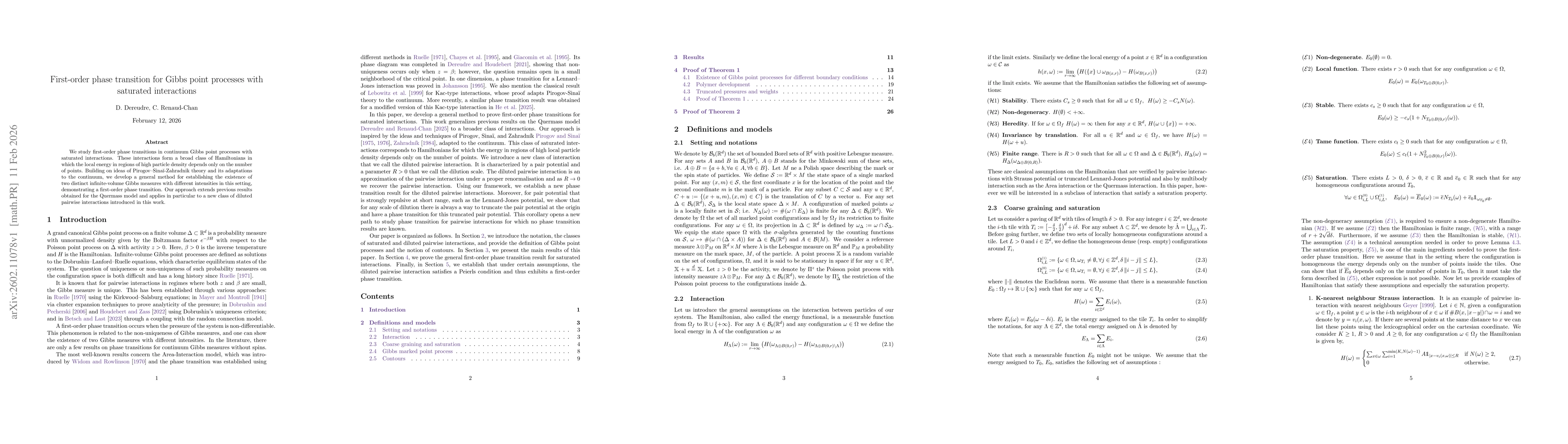 Thumbnail for First-order phase transition for Gibbs point processes with saturated interactions