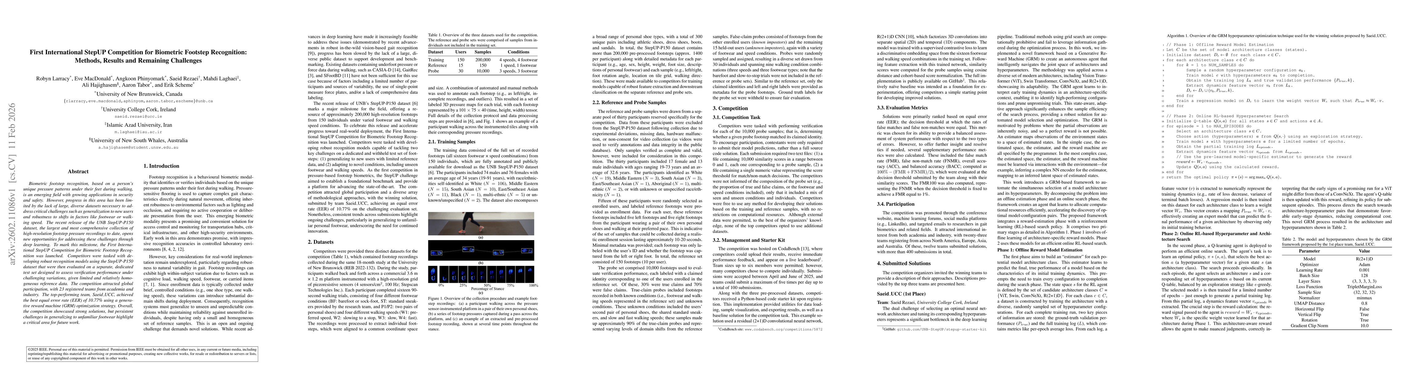 Thumbnail for First International StepUP Competition for Biometric Footstep Recognition: Methods, Results and Remaining Challenges