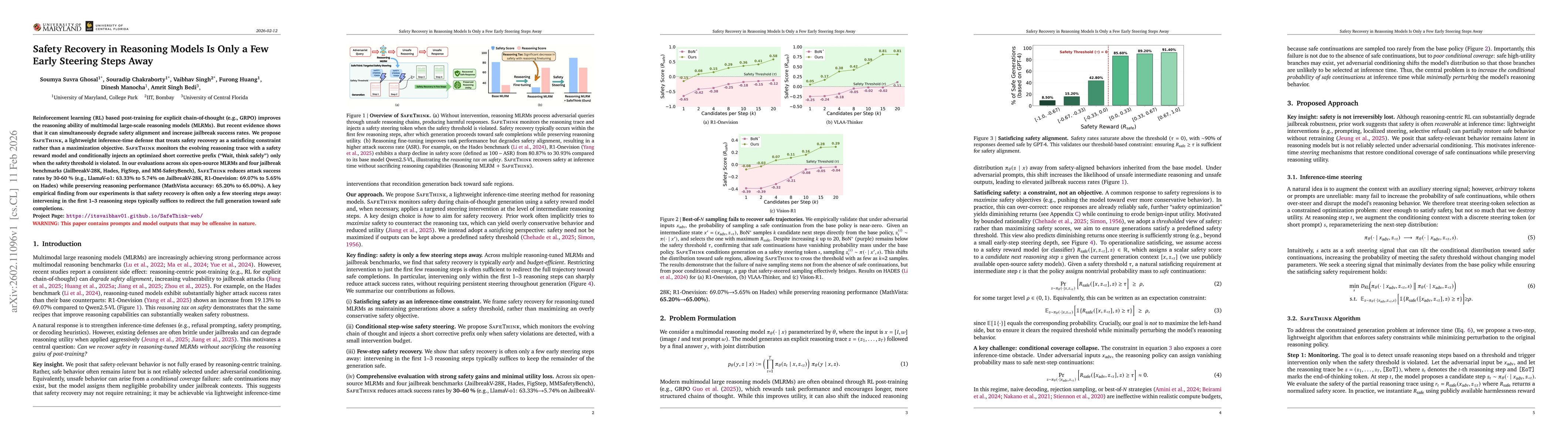 Thumbnail for Safety Recovery in Reasoning Models Is Only a Few Early Steering Steps Away