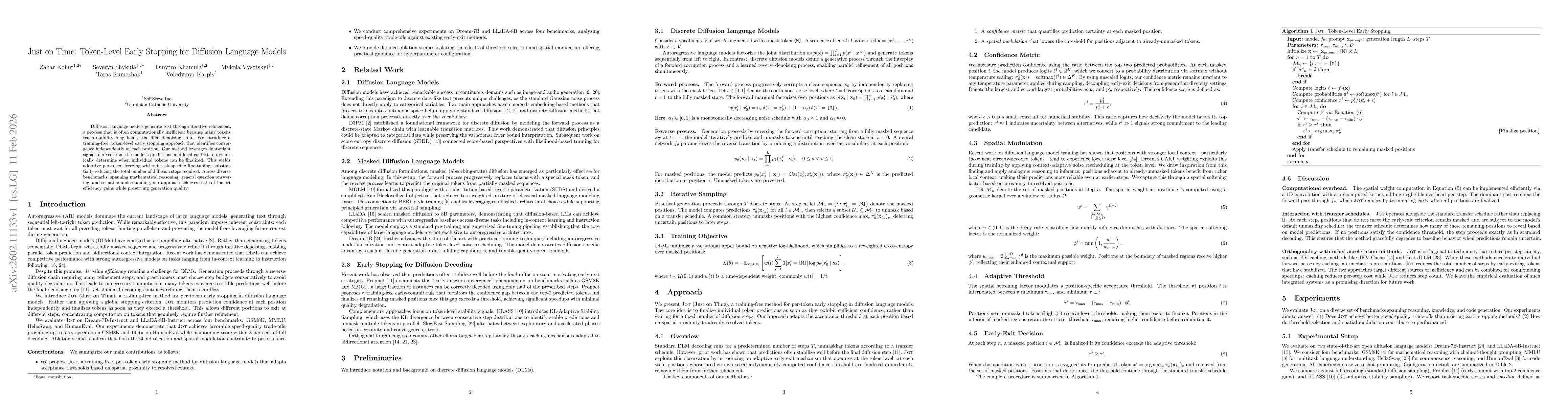 Thumbnail for Just on Time: Token-Level Early Stopping for Diffusion Language Models