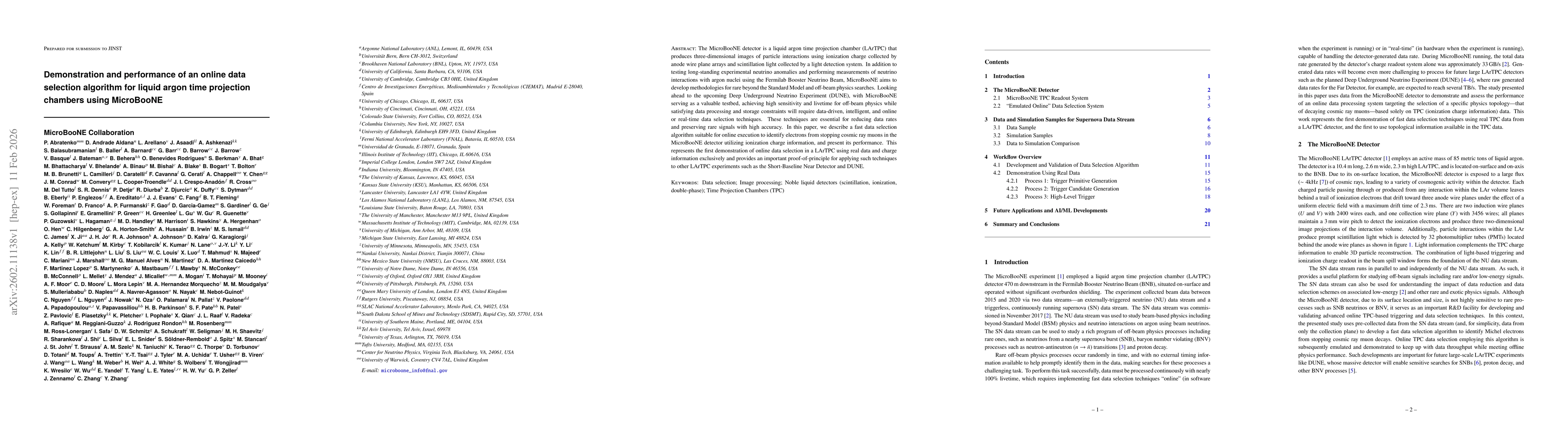 Thumbnail for Demonstration and performance of an online data selection algorithm for liquid argon time projection chambers using MicroBooNE
