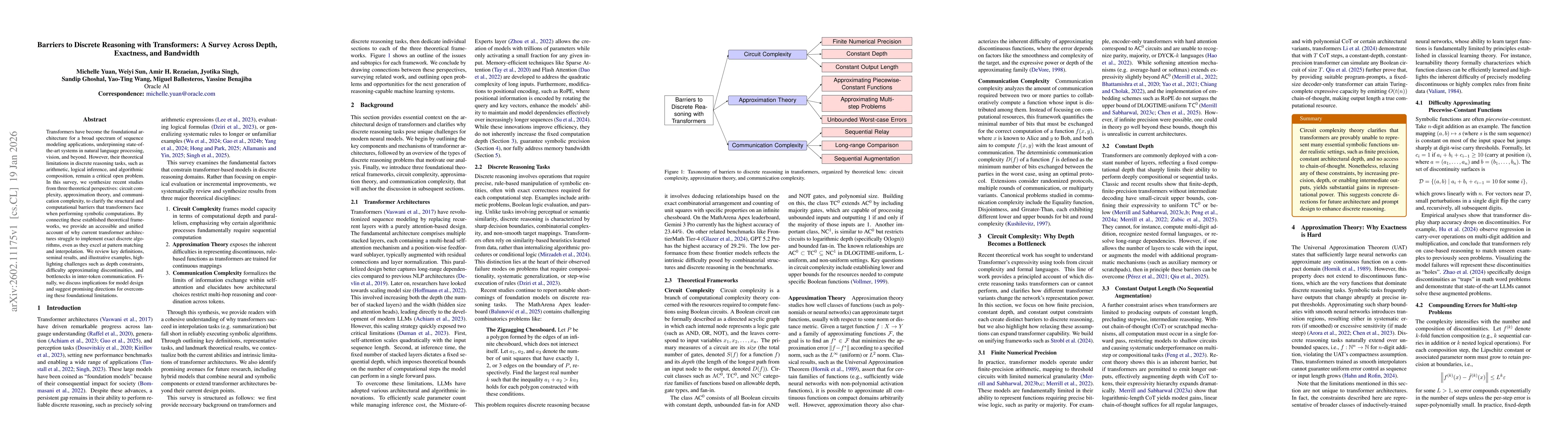 Thumbnail for Barriers to Discrete Reasoning with Transformers: A Survey Across Depth, Exactness, and Bandwidth