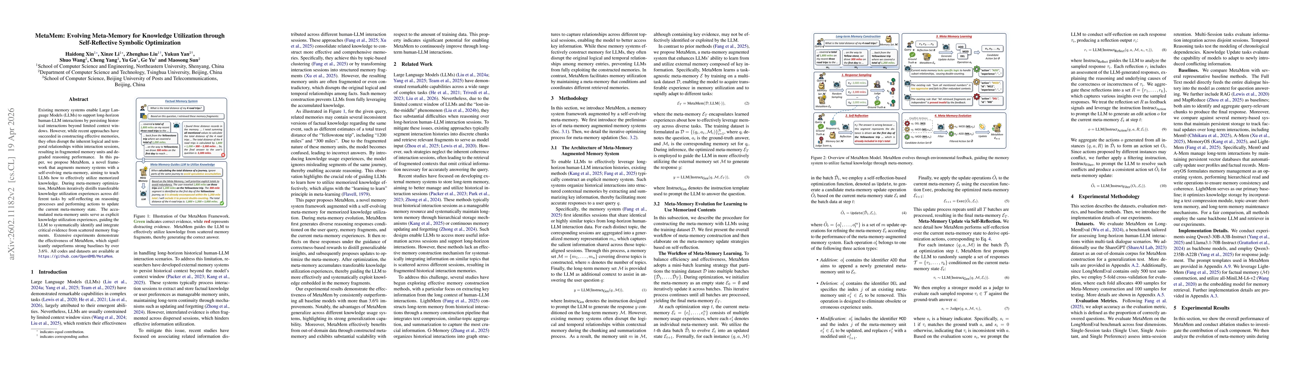 Thumbnail for MetaMem: Evolving Meta-Memory for Knowledge Utilization through Self-Reflective Symbolic Optimization