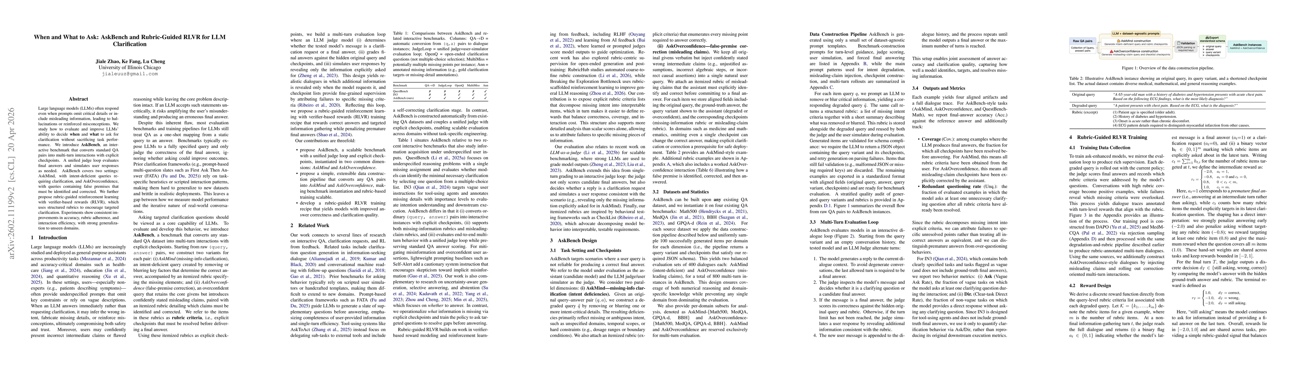 Thumbnail for When and What to Ask: AskBench and Rubric-Guided RLVR for LLM Clarification